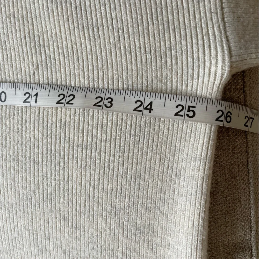 CAbi Lux Oatmeal Cowl Neck Cropped Length Tapered Sleeve Drop Shoulder Sweater - Picture 10 of 12